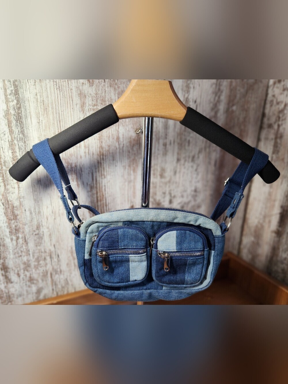 Super Cute Wild Fable Multi-Blue  Denim Patchwork Crossbody Bag Pockets Like New